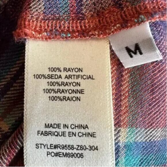 Anthropologie Cloth & Stone Button Back Short Sleeve Plaid High Low Size Medium - Picture 8 of 8